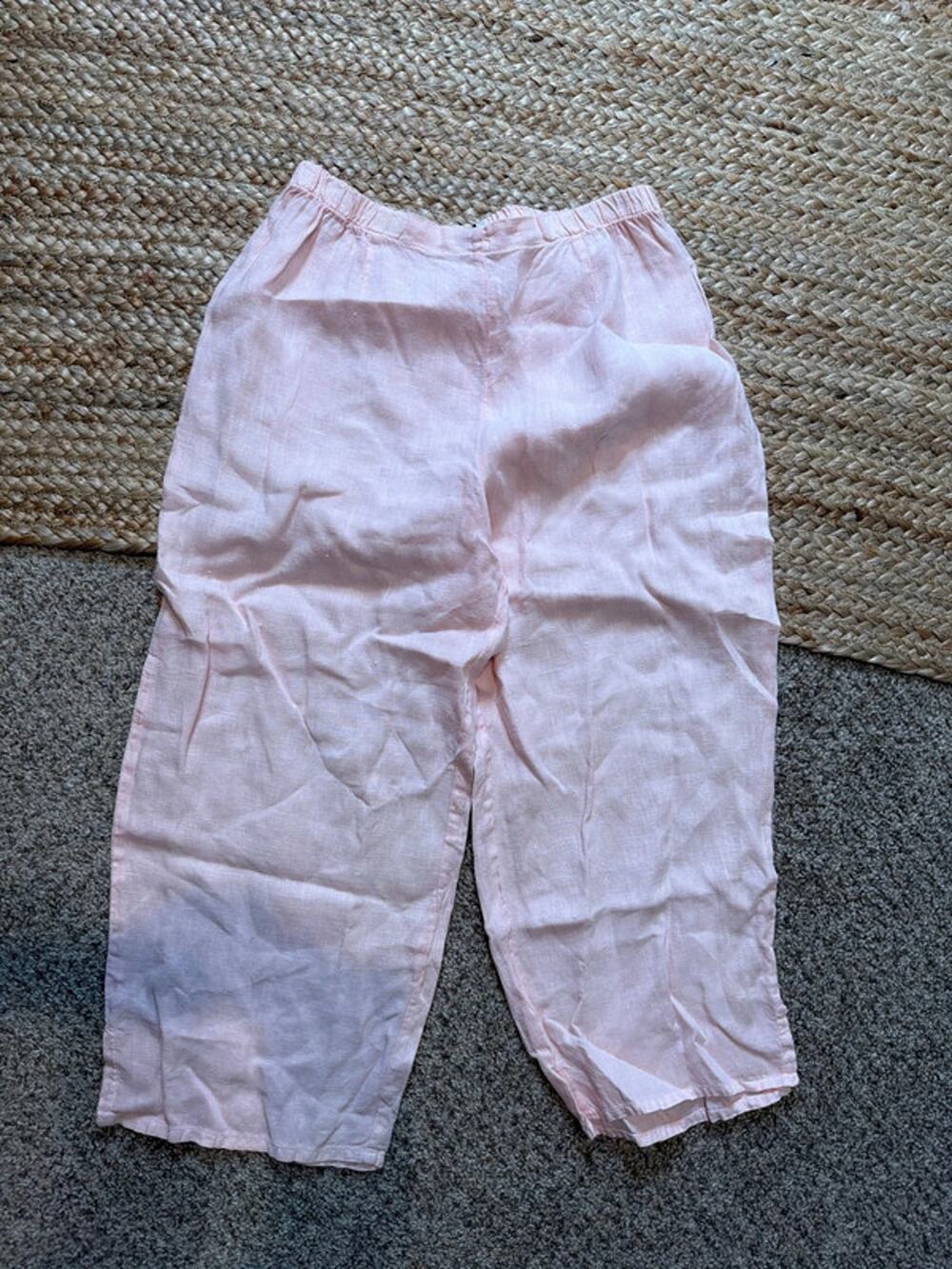 Liz Jane 100% linen pink crop pants L EUC 3044